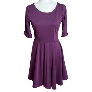 Others Follow Dress Aubergine Eggplant Purple Skater Fit Flare Knit Womens S